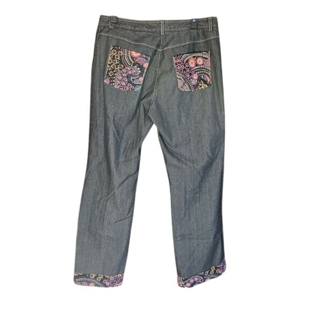 Kenneth Cole Womens 32 Flower Trim Pleated Pocket Jeans Artsy Boho Denim Pants